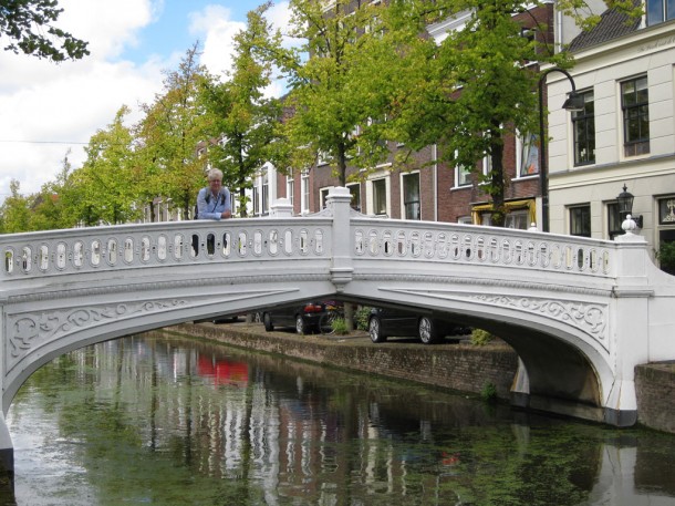 white bridge over canal in Delft
