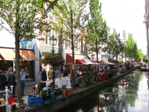 market along canal in Delft