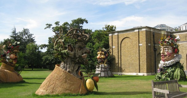 philip haas' four seasons sculptures in front of dulwich picture gallery