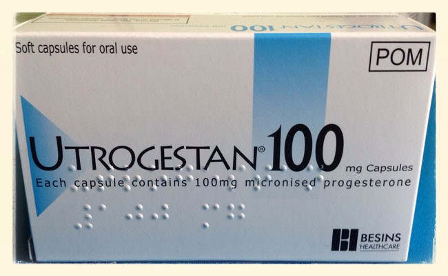 A box of Utrogestan 100mg capsules