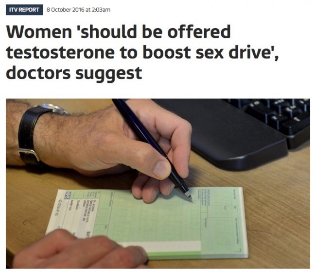 ITV News screenshot 'Women should be offered testosterone to boost sex drive,' doctors suggest